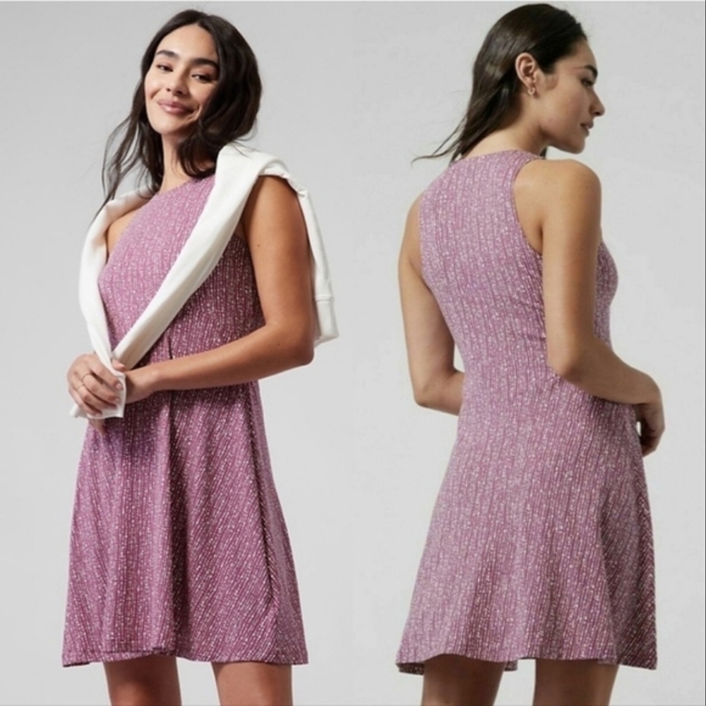 Athleta Santorini Thera Dress XS Bashful Rose Pink Purple Print High Neck Mini